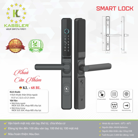 Khóa Cửa Nhôm Kassler KL-68BL